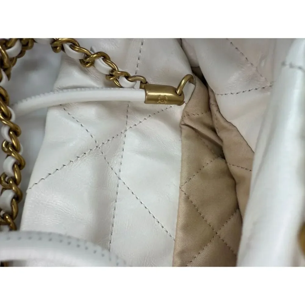 Chanel 22 Mini Shiny Calfskin Quilted White Crossbody Bag